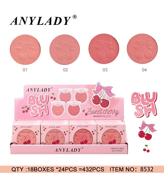 Blush Compacto AnyLady Sweet Cherry con Relieve de Cerezas