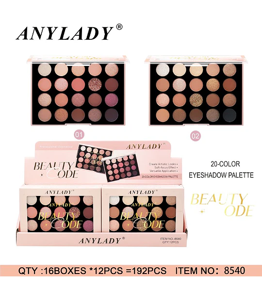 Paleta de Sombras de Ojos ANYLADY Beauty Code de 20 Colores Variados