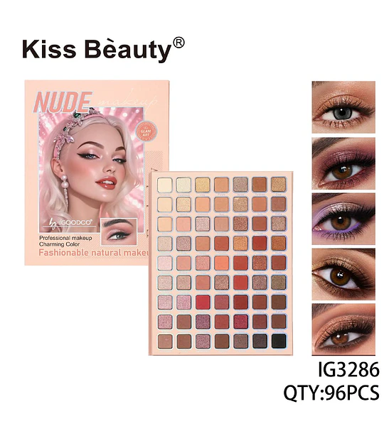 Paleta de Sombras Nude Profesional Kiss Bèauty con 96 Tonos Versátiles
