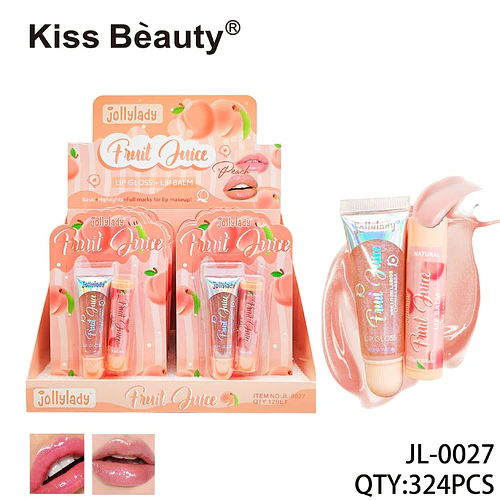 Dúo Labial Jollylady Fruit Juice Brillo y Bálsamo con Aroma a Durazno - Chuys Beautys | Chuy's Beautys