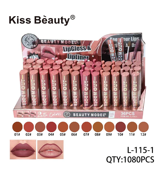 Kiss Beauty Beauty Model Dúo Labial Matte LipGloss y Delineador L-115-1