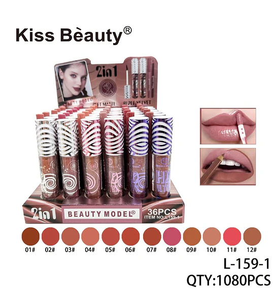 Labial líquido y delineador 2 en 1 Kiss Bèauty acabado mate suave
