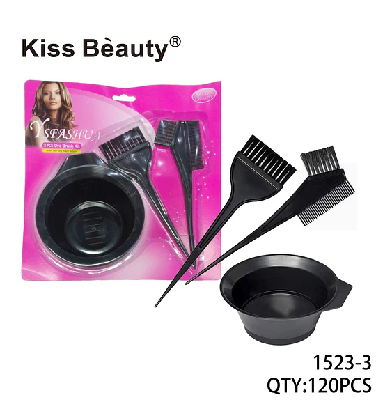 Kit de 3 Pinceles y Bol para Tinte de Cabello Profesional YSFASHUA Kiss Beauty