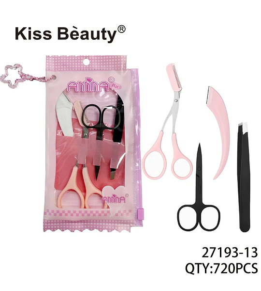 Set de Herramientas de Belleza Kiss Beauty para Cuidado de Cejas y Pestañas