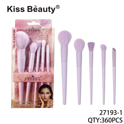 Set de 5 brochas profesionales de maquillaje Kiss Bèauty color lavanda - Chuys Beautys | Chuy's Beautys