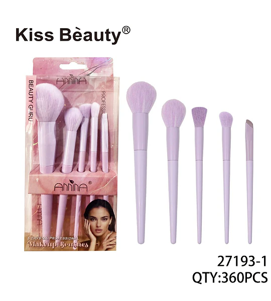 Set de 5 brochas profesionales de maquillaje Kiss Bèauty color lavanda