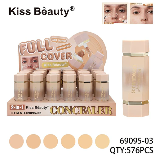 Concealer Kiss Bèauty 2-en-1 de cobertura total y larga duración - Chuys Beautys | Chuy's Beautys