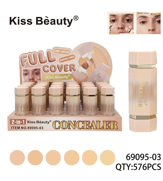 Concealer Kiss Bèauty 2-en-1 de cobertura total y larga duración