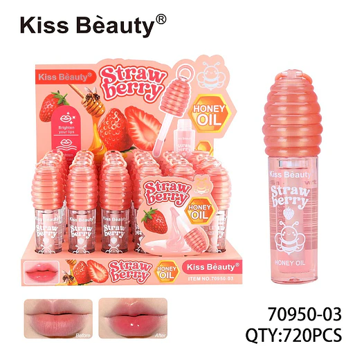 Aceite Labial Kiss Beauty Fresa y Miel para Labios Hidratados y Brillantes - Chuys Beautys | Chuy's Beautys