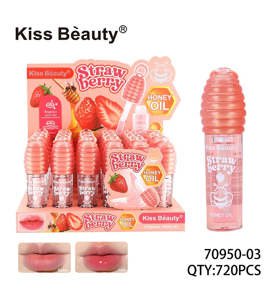 Aceite Labial Kiss Beauty Fresa y Miel para Labios Hidratados y Brillantes