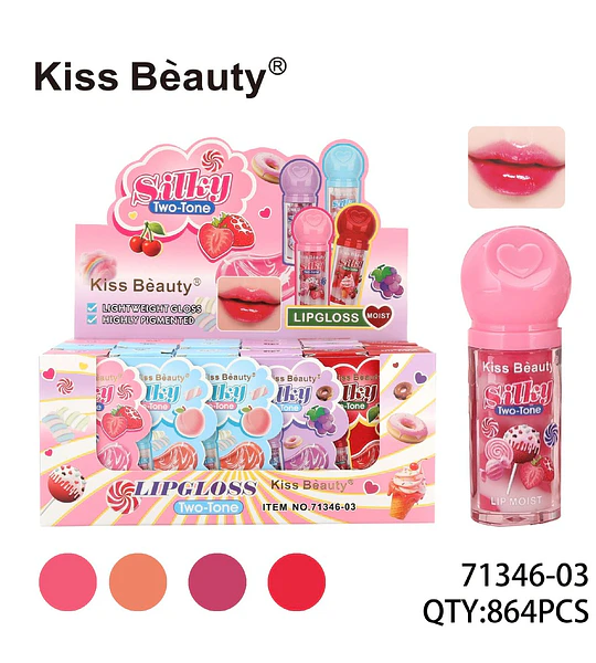 Brillo Labial Silky Two-Tone Kiss Bèauty Variedad de Tonos y Sabores