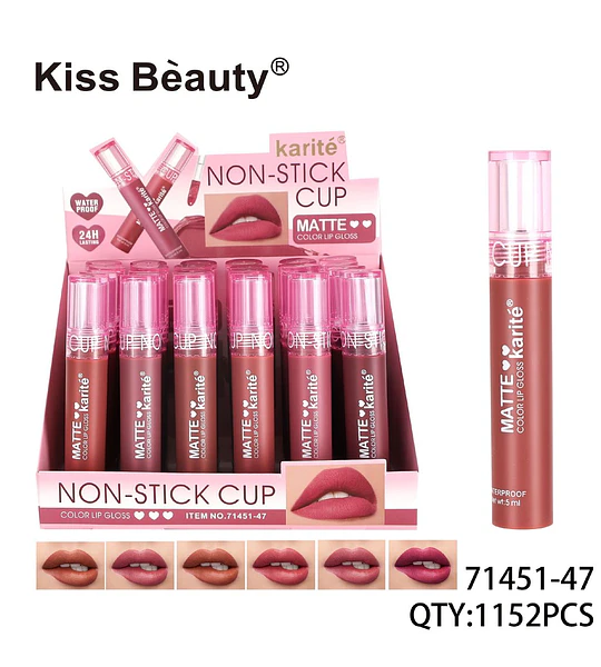 Brillo Labial Líquido Matte Kiss Beauty Karité de Larga Duración Anti-Transferencia
