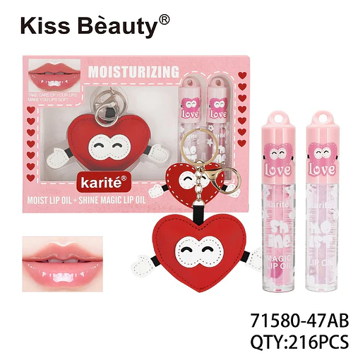 Set de Aceites Labiales Hidratantes y Brillantes Kiss Beauty con Llavero Corazón - Chuys Beautys | Chuy's Beautys