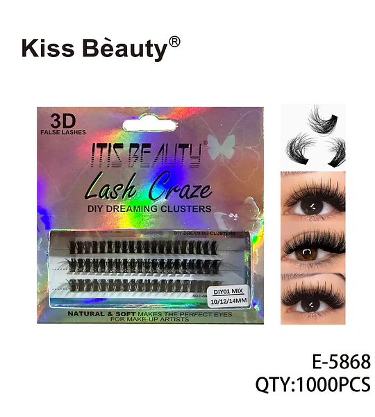 Pestañas postizas en racimos 3D Kiss Bèauty Lash Craze con largos mixtos