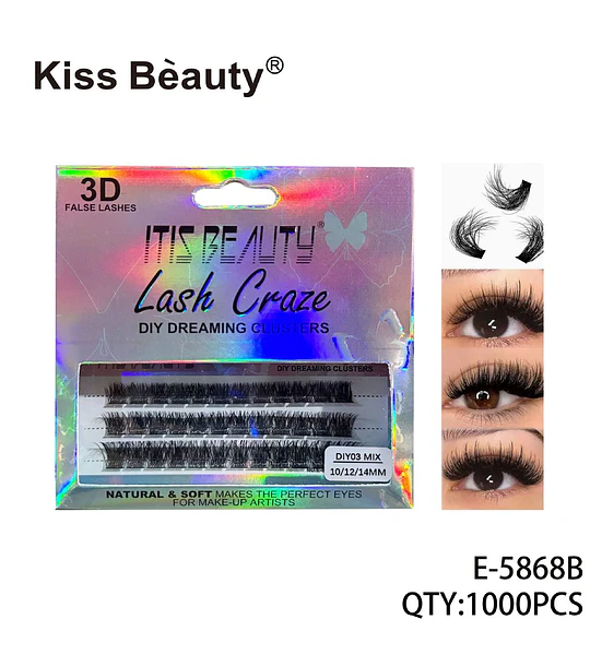 Pestañas Postizas 3D Clusters Mixtos 10/12/14mm Efecto Natural Kiss Bèauty