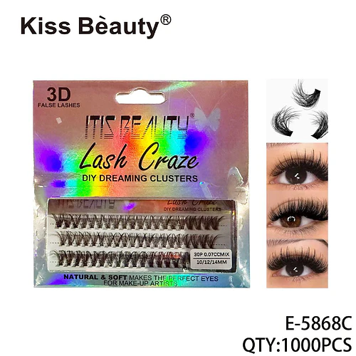 Pestañas postizas en cluster 3D Kiss Beauty Lash Craze mixtas - Chuys Beautys | Chuy's Beautys