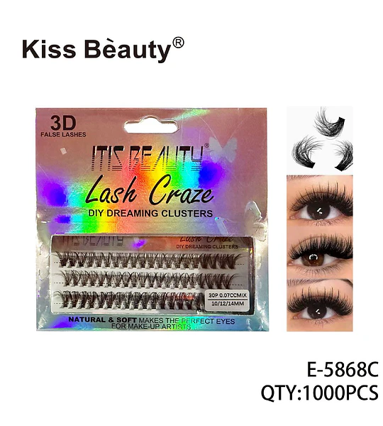 Pestañas postizas en cluster 3D Kiss Beauty Lash Craze mixtas