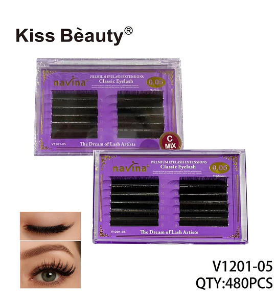 Extensiones de Pestañas Clásicas Navina 0.05mm Curva C Mix