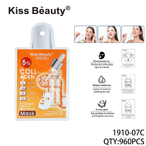 Mascarilla facial Kiss Bèauty 5% Colágeno para firmeza y reparación de arrugas - Chuys Beautys | Chuy's Beautys