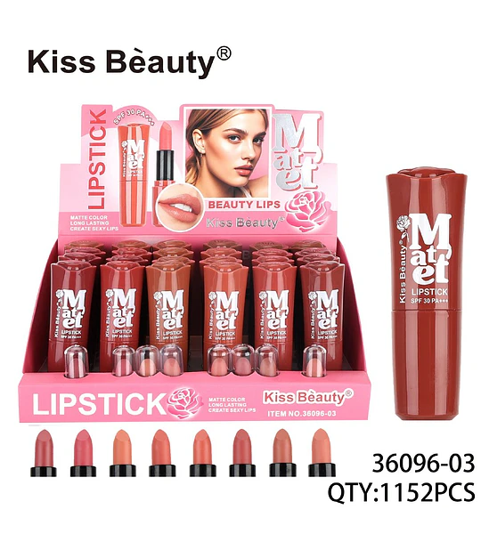 Labial Matte Larga Duración Kiss Beauty con Protección Solar SPF 30 PA+++