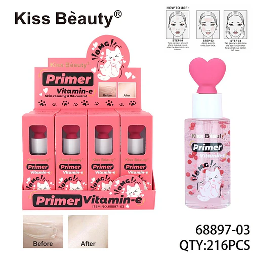 Primer Facial Kiss Beauty con Vitamina E para Control de Grasa - Chuys Beautys | Chuy's Beautys
