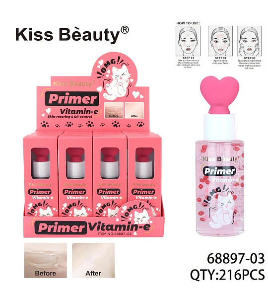 Primer Facial Kiss Beauty con Vitamina E para Control de Grasa