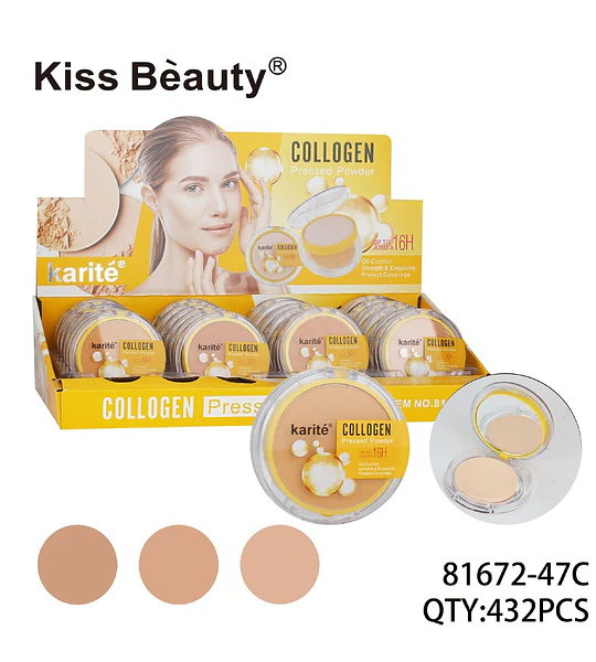 Polvo Compacto Kiss Beauty Karité con Colágeno y Control de Aceite 16H