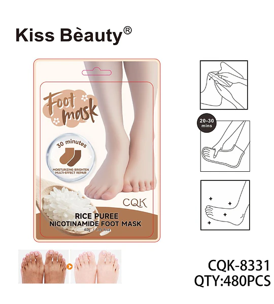 Mascarilla de Pies con Nicotinamida y Arroz Kiss Beauty para Hidratación y Brillo