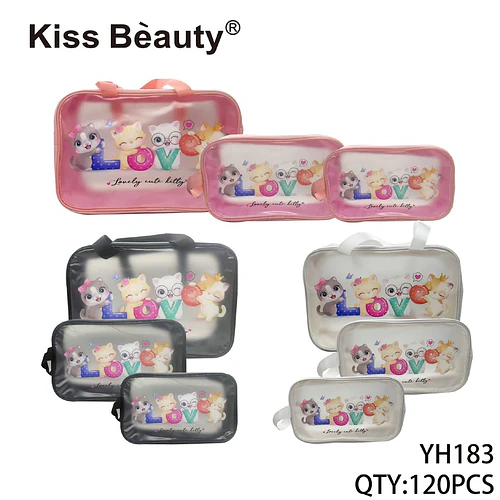 Set de Neceser Transparente Kiss Bèauty con Diseño de Gatos LOVE, 3 Tamaños - Chuys Beautys | Chuy's Beautys