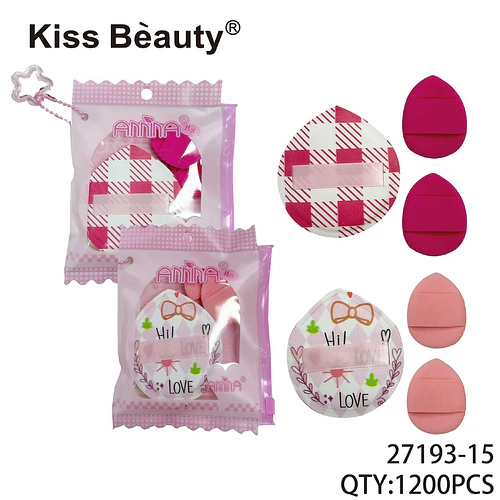 Set de esponjas y borlas de maquillaje Kiss Beauty Anima con diseños variados - Chuys Beautys | Chuy's Beautys