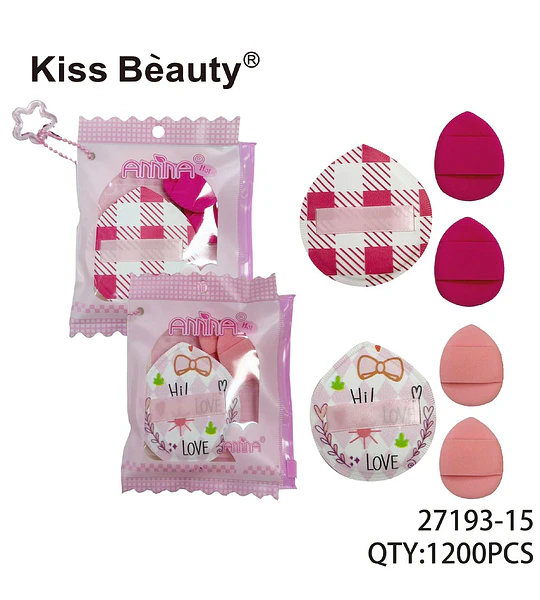 Set de esponjas y borlas de maquillaje Kiss Beauty Anima con diseños variados