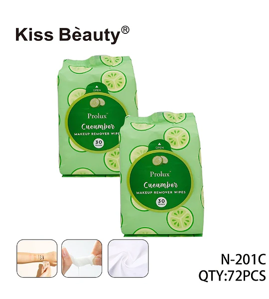 Toallitas desmaquillantes Prolux de pepino Kiss Bèauty, 72 unidades