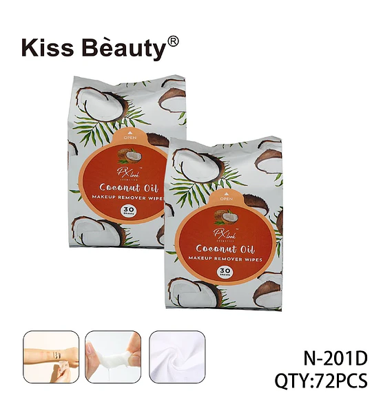 Toallitas Desmaquillantes con Aceite de Coco Kiss Bèauty, 30 Hojas