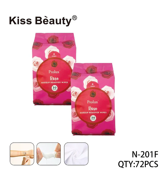 Toallitas desmaquillantes Prolux Rose de Kiss Bèauty, 30 hojas