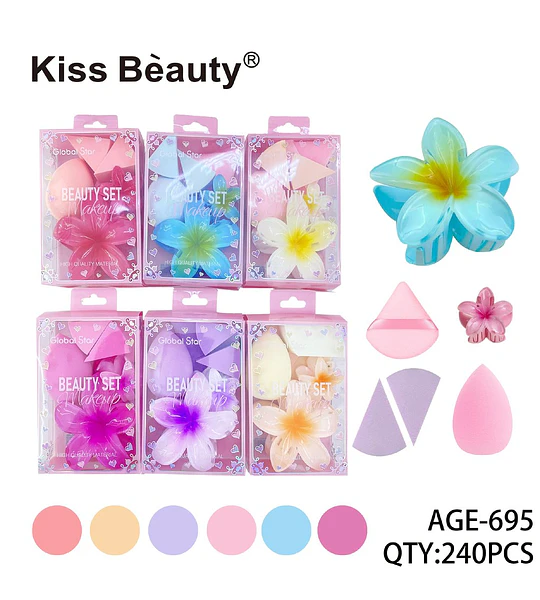 Set de Esponjas de Maquillaje Kiss Bèauty con Accesorios Florales y Variedad de Formas