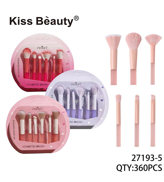 Set de 6 brochas de maquillaje Kiss Bèauty para rostro y ojos