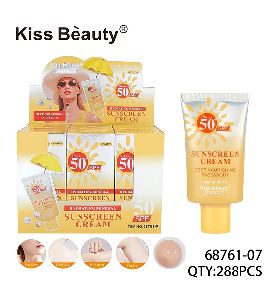 Crema Solar Hidratante Kiss Beauty SPF 50+ con Nutrición Profunda