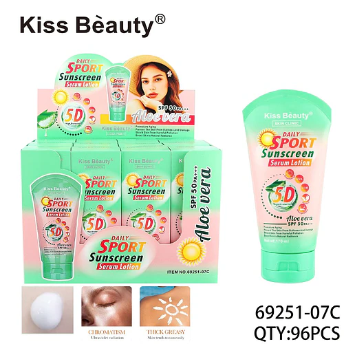Loción Serum Protector Solar Diario Sport Aloe Vera SPF 50 PA+++ Kiss Beauty - Chuys Beautys | Chuy's Beautys