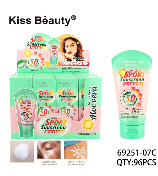 Loción Serum Protector Solar Diario Sport Aloe Vera SPF 50 PA+++ Kiss Beauty