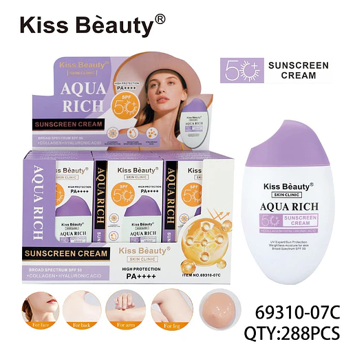 Crema Protector Solar Kiss Beauty Aqua Rich SPF 50 PA++++ Amplio Espectro - Chuys Beautys | Chuy's Beautys