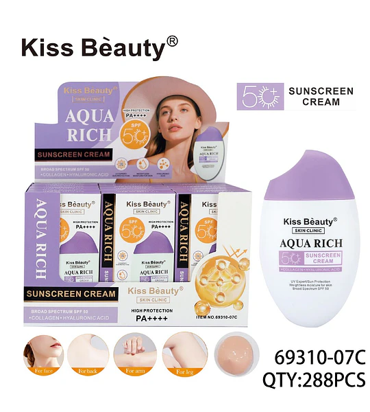 Crema Protector Solar Kiss Beauty Aqua Rich SPF 50 PA++++ Amplio Espectro