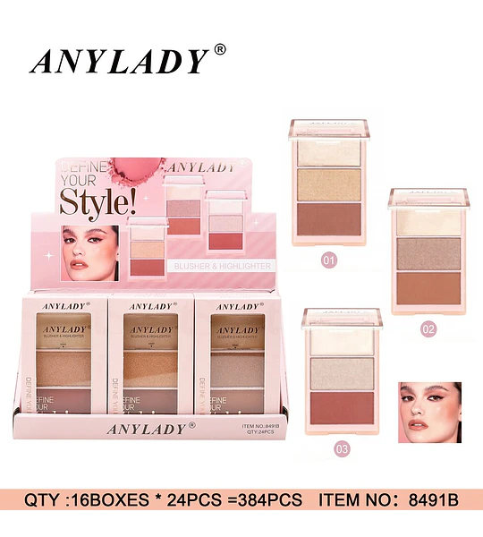 Paleta de Rubor e Iluminador Multifuncional ANYLADY Define Your Style