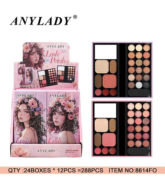 Paleta de Maquillaje Completa ANYLADY Lush Petals con Sombras, Rubor y Labiales