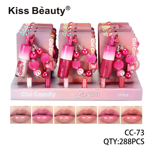 Brillo labial Cici Candy en formato llavero Kiss Beauty, set de 12 tonos - Chuys Beautys | Chuy's Beautys
