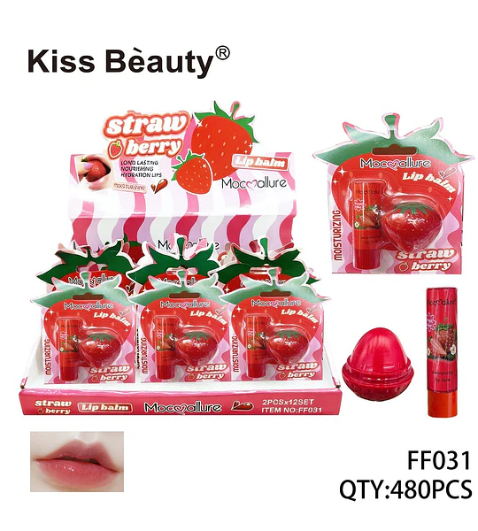 Bálsamo Labial Hidratante Fresa Larga Duración Mocmallure Kiss Beauty