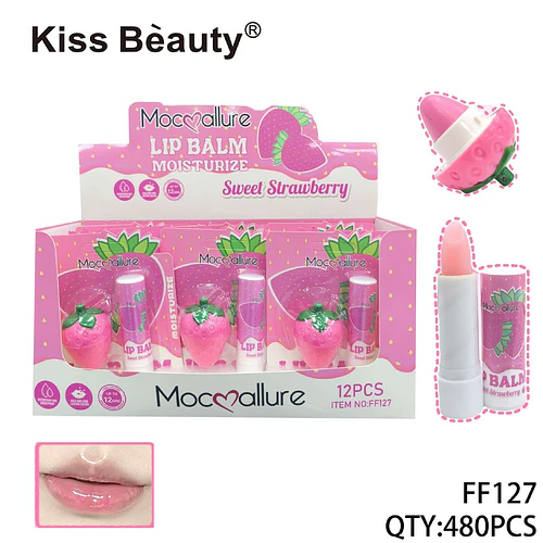 Bálsamo labial hidratante con forma de fresa Mocmallure Kiss Beauty - Chuys Beautys | Chuy's Beautys