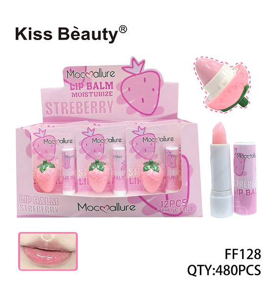 Bálsamo Labial Hidratante Mocmallure Sabor Fresa con Acabado Brillante