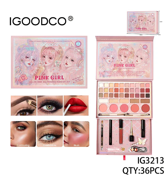 Kit de Maquillaje Completo IGOODCO Pink Girl Todo en Uno con 36 Piezas