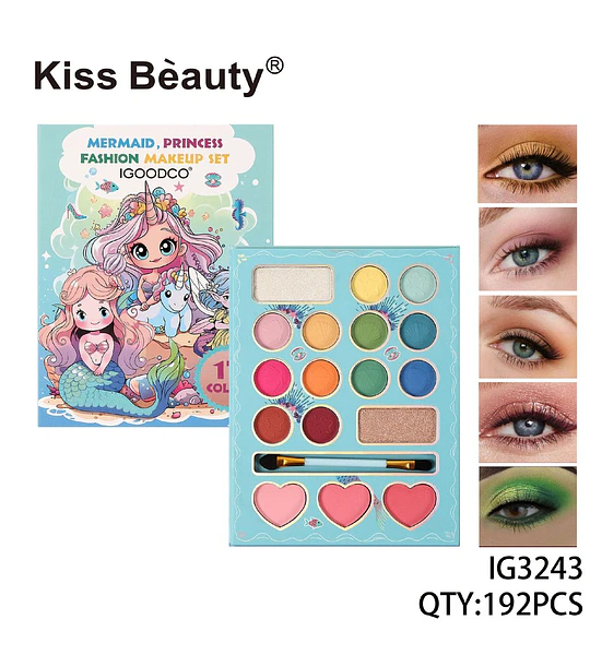 Set de Maquillaje Sirena y Princesa Kiss Bèauty con Sombras y Rubores
