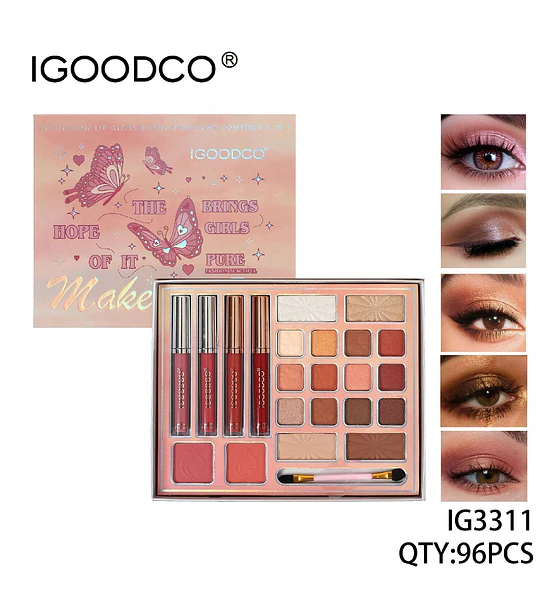 Paleta de Maquillaje IGOODCO 5 en 1: Sombras, Labiales, Rubor, Iluminador y Contorno
